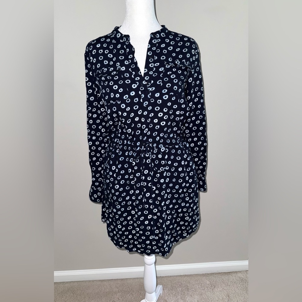 Loft Navy Blue Pattern Button Down Mini Dress Wit… - image 1